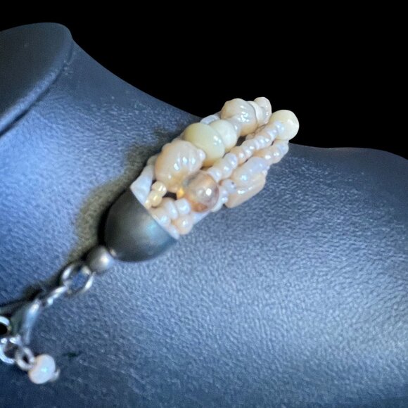 Multi Strand Carved Shell Bead Necklace Boho Beach Layered Cream Chunky Beads - Picture 7 of 7